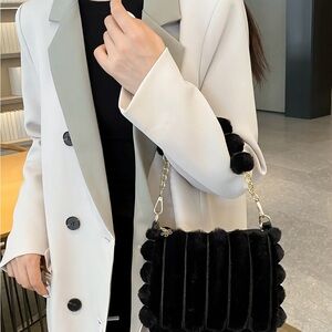 Plush Faux Fur Crossbody Bag with Gold Chain